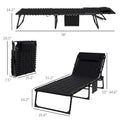 Outsunny Folding Chaise Lounge Set With 5 Level Reclining Back, Outdoor Lounge Tanning Chair With Padded Seat, Side Pocket & Headrest For Beach, Yard, Patio, Black Black Steel