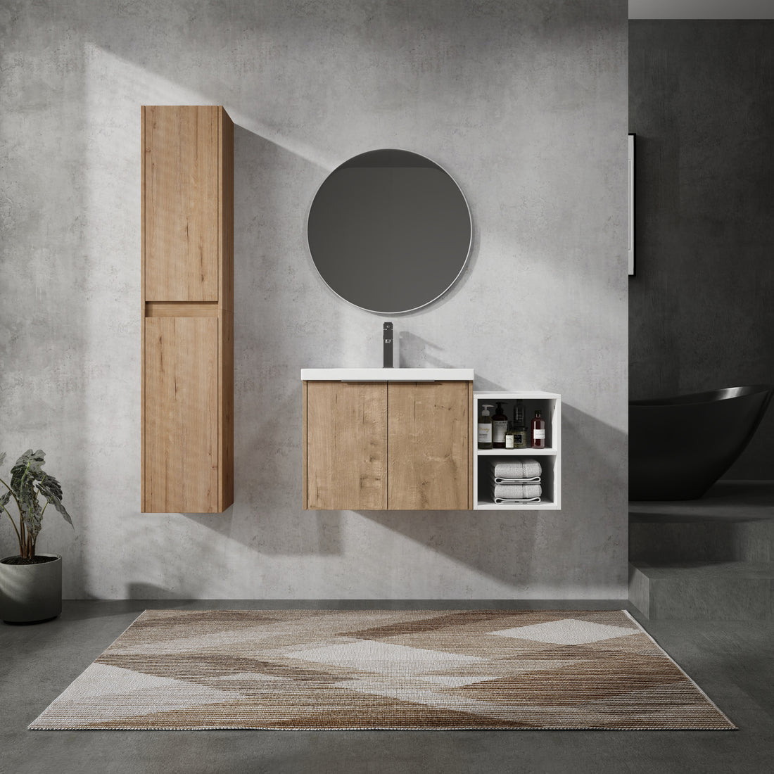 36" Wall Mounted Bathroom Vanity With Sink And Side Cabinet, Soft Close Doors,00112Imox2 0624Imo 0612Gwh Combination Cabinet Kd Packing Imitative Oak Bathroom Modern Plywood Plywood