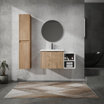 36" Wall Mounted Bathroom Vanity With Sink And Side Cabinet, Soft Close Doors,00112Imox2 0624Imo 0612Gwh Combination Cabinet Kd Packing Imitative Oak Bathroom Modern Plywood Plywood