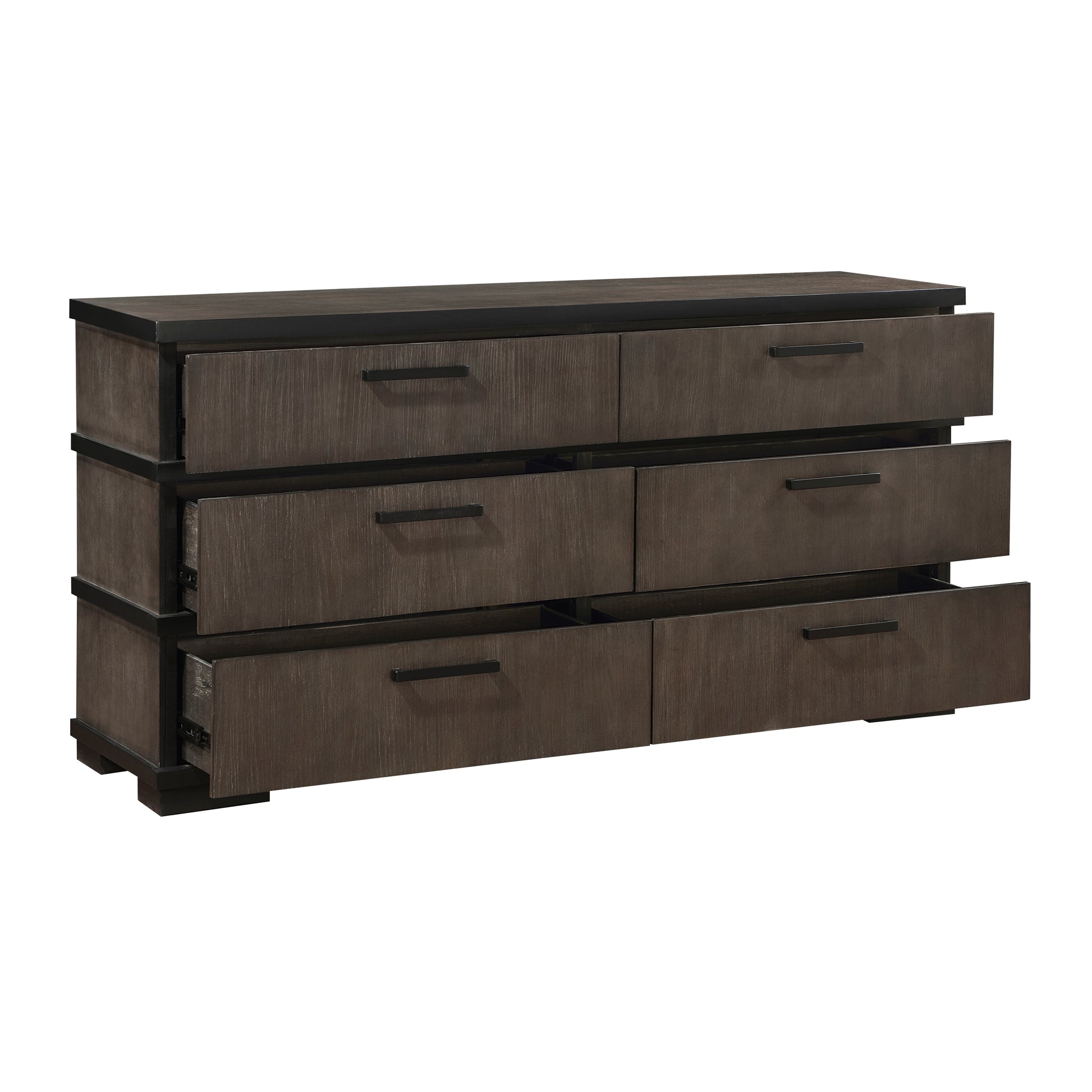 Two Tone Brown Black Finish 6 Drawers Dresser 1Pc Modern Industrial Design Bedroom Furniture Black,Brown Gray Wood