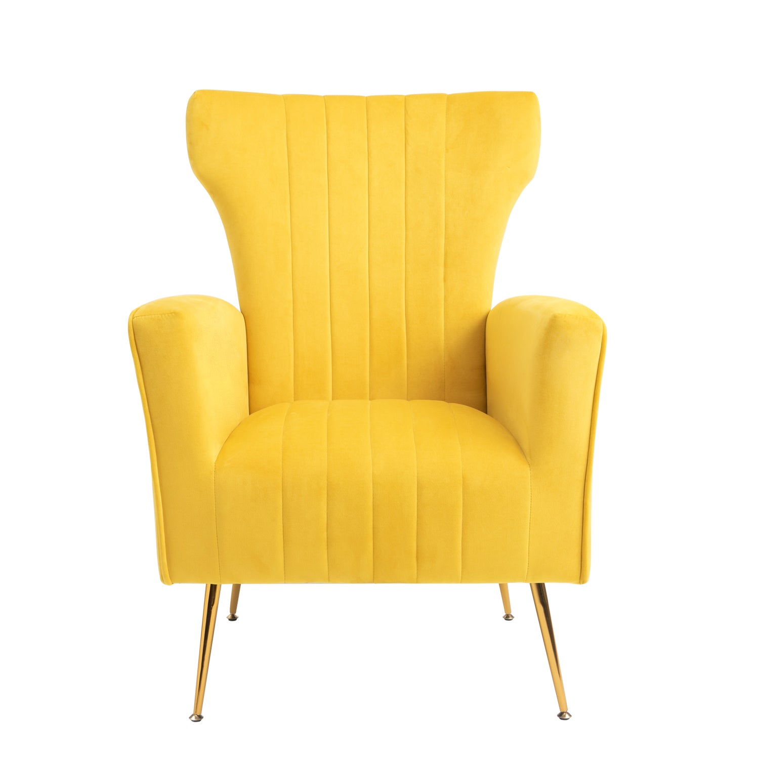 Velvet Accent Chair, Wingback Arm Chair With Gold Legs, Upholstered Single Sofa For Living Room Bedroom Yellow Velvet 1 Seat