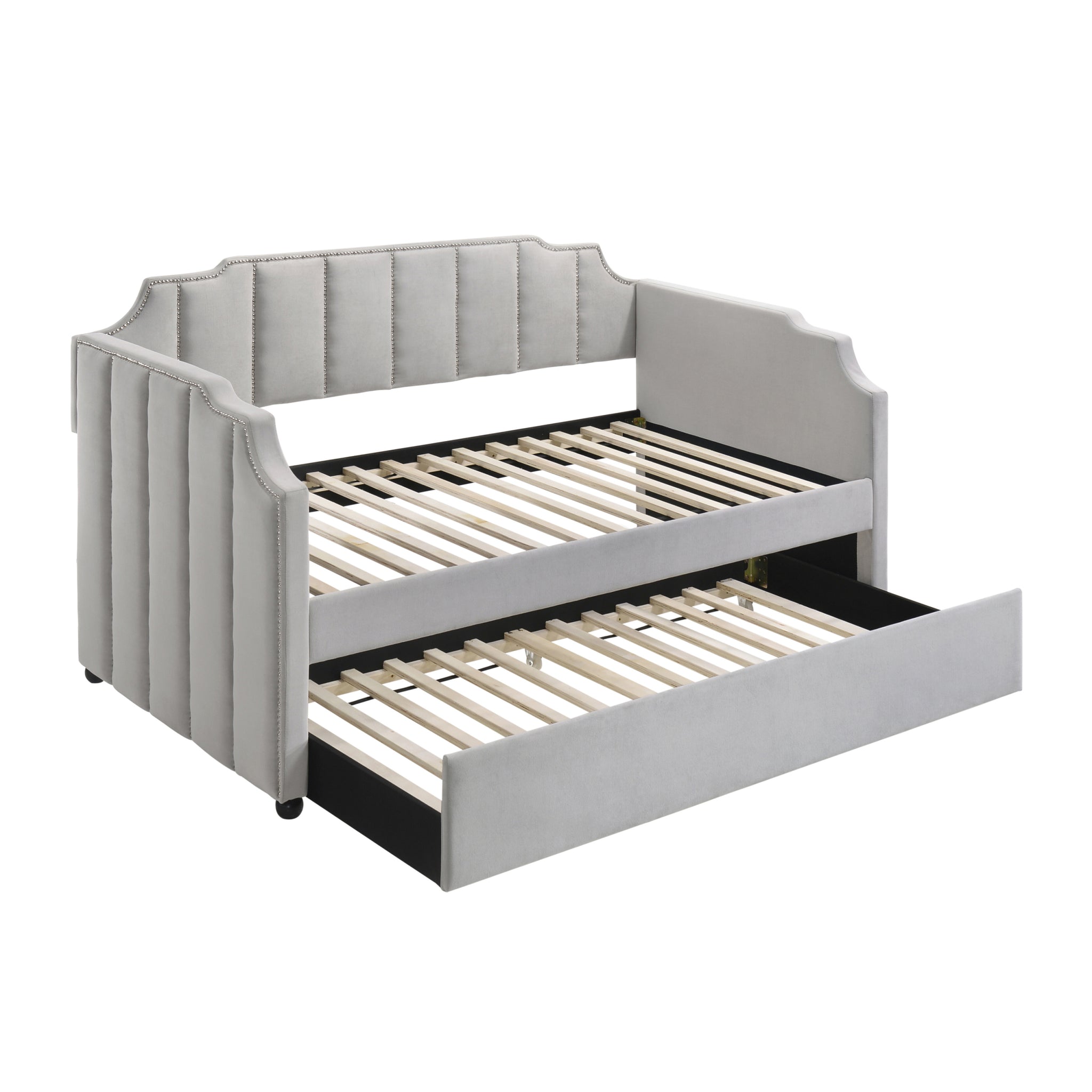 Dove Grey Tufted Back Twin Daybed With Trundle Box Spring Not Required Twin Grey Wood Gray Traditional Velvet