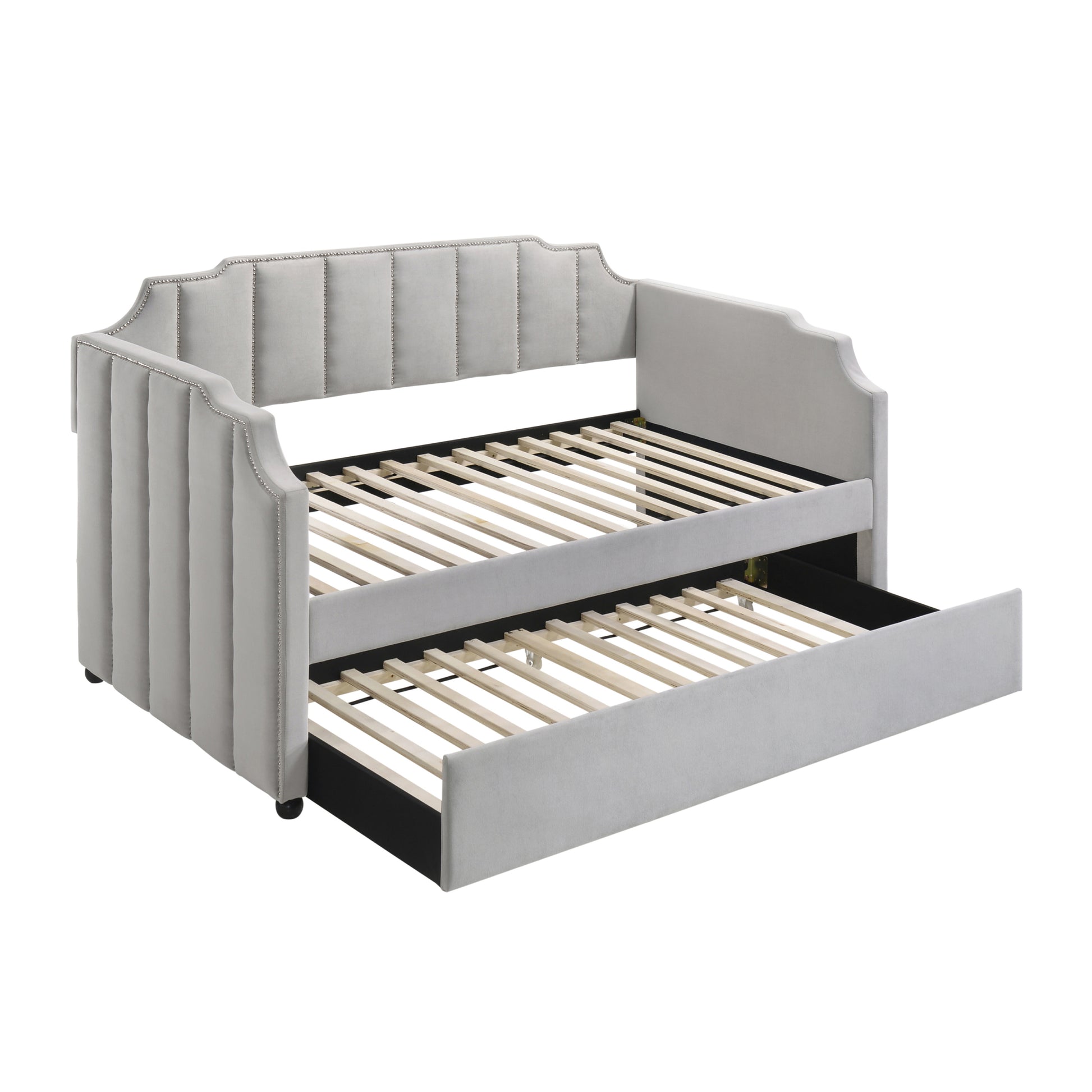 Dove Grey Tufted Back Twin Daybed With Trundle Box Spring Not Required Twin Grey Wood Gray Traditional Velvet