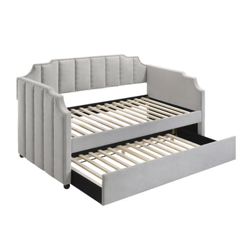 Dove Grey Tufted Back Twin Daybed With Trundle Box Spring Not Required Twin Grey Wood Gray Traditional Velvet