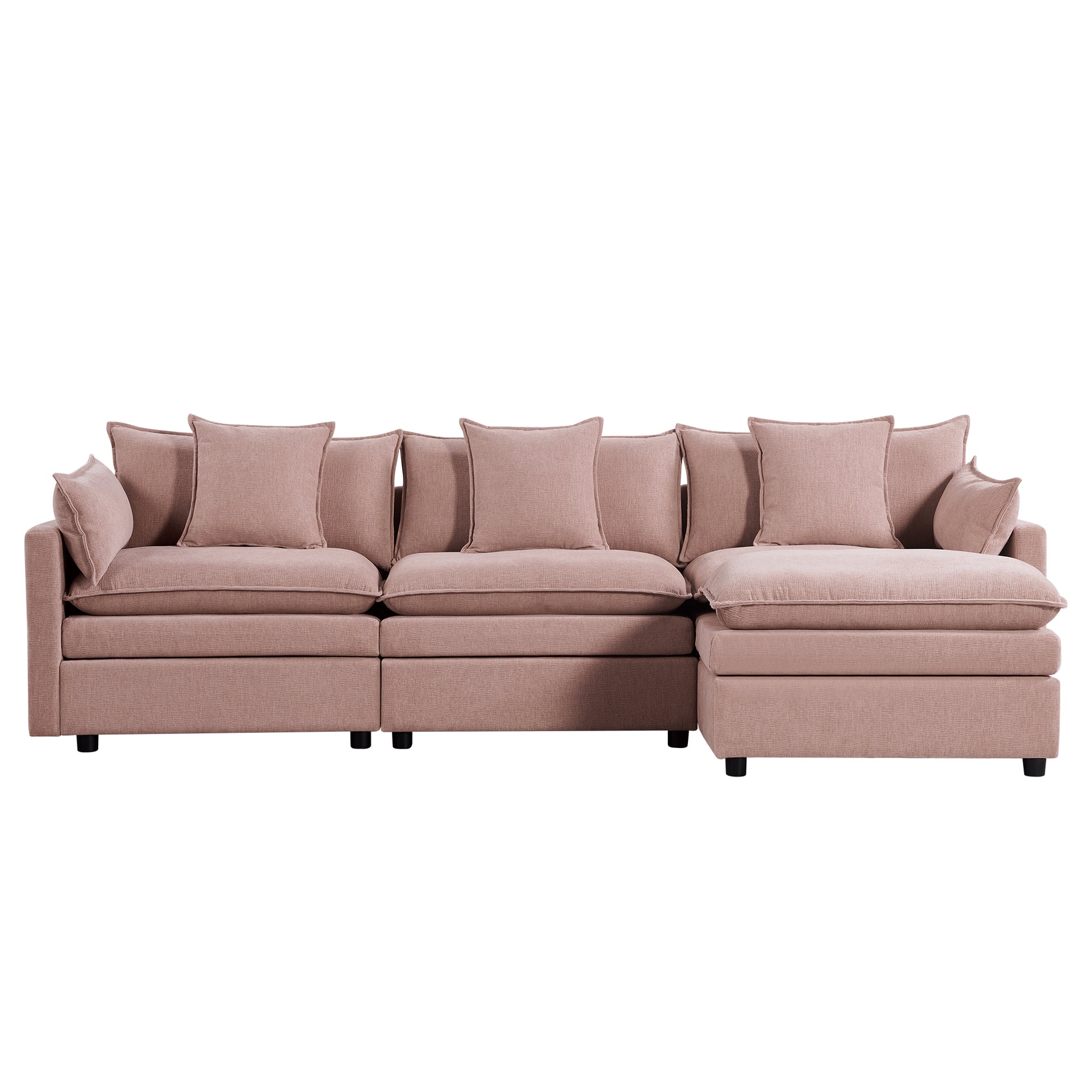 108.66"Modern Chenille L Shaped Sectional Sofa With Convertible Chaise, Comfy Cloud Couch Deep Sectional Sofa With Ottomans For Living Room Pink Wood Foam Chenille 3 Seat