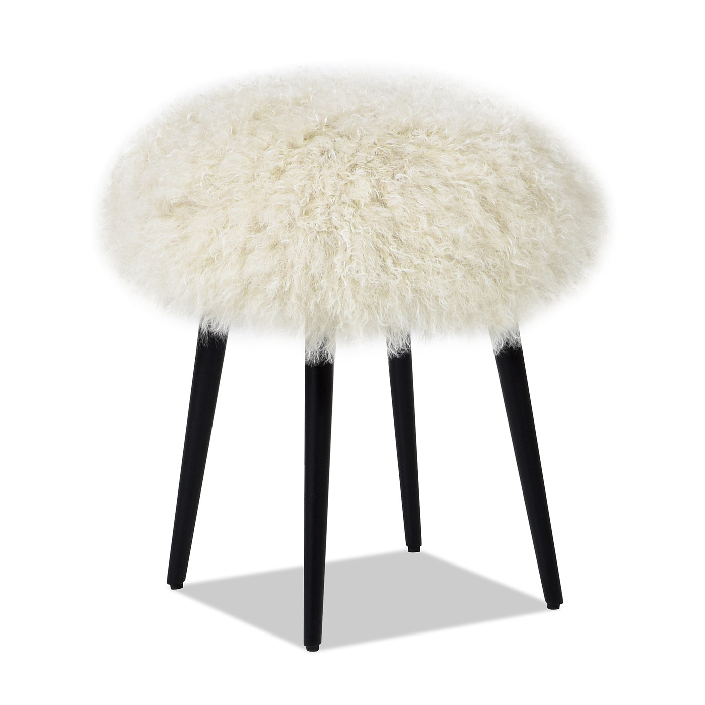 Alberta 16" Mongolian Sheepskin Round Ottomanlatte Beige Genuine Fur Cream Foam Fur