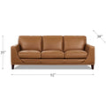 Soma Leather Sofa Cognac Genuine Leather Wood Primary Living Space Medium Firm Cushion Back Mid Century Modern Eucalyptus Square Arms Down Filling Genuine Leather 3 Seat