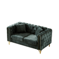 60 Inch Chenille Pull Buckle Design Sofa For Living Room,Buttons Tufted With Copper Nail Decoration Armrest, Modern Couch Upholstered Button And Metal Legs Green Foam Chenille 2 Seat