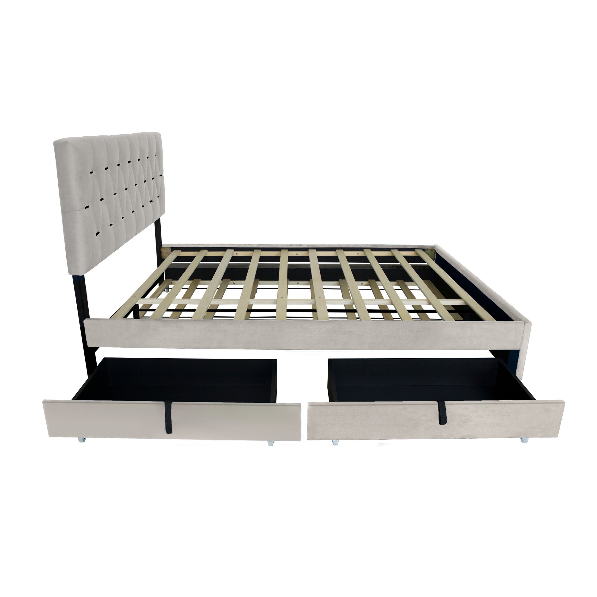 Gray Queen Size Trundle Pull Out Drawers Storage Upholstered Bed Modern Design No Box Spring Required Box Spring Not Required Queen Gray Wood Espresso Bedroom American Design,Casual,Contemporary,Modern Rubberwood Trundle Bed Included Fiber Foam And