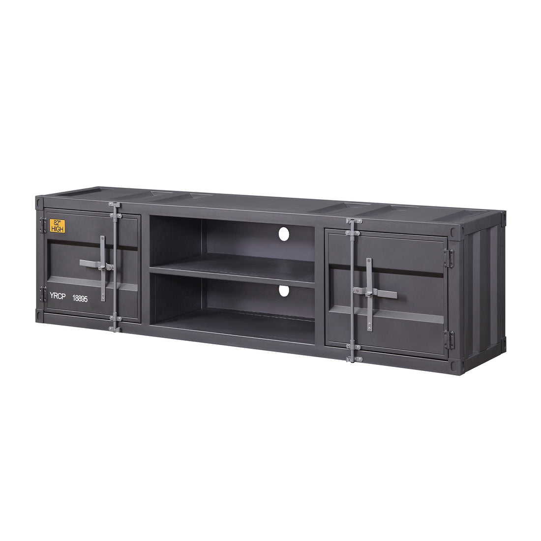 Gunmetal Tv Stand With 2 Open Shelves Gunmetal Primary Living Space 70 79 Inches Metal
