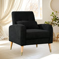 Mid Century Modern Accent Chair, Upholstered Armchair Living Room Chair, Comfy Single Sofa Chair With Metal Legs, Polyester Fabric Chair For Living Room Bedroom Black Sherpa