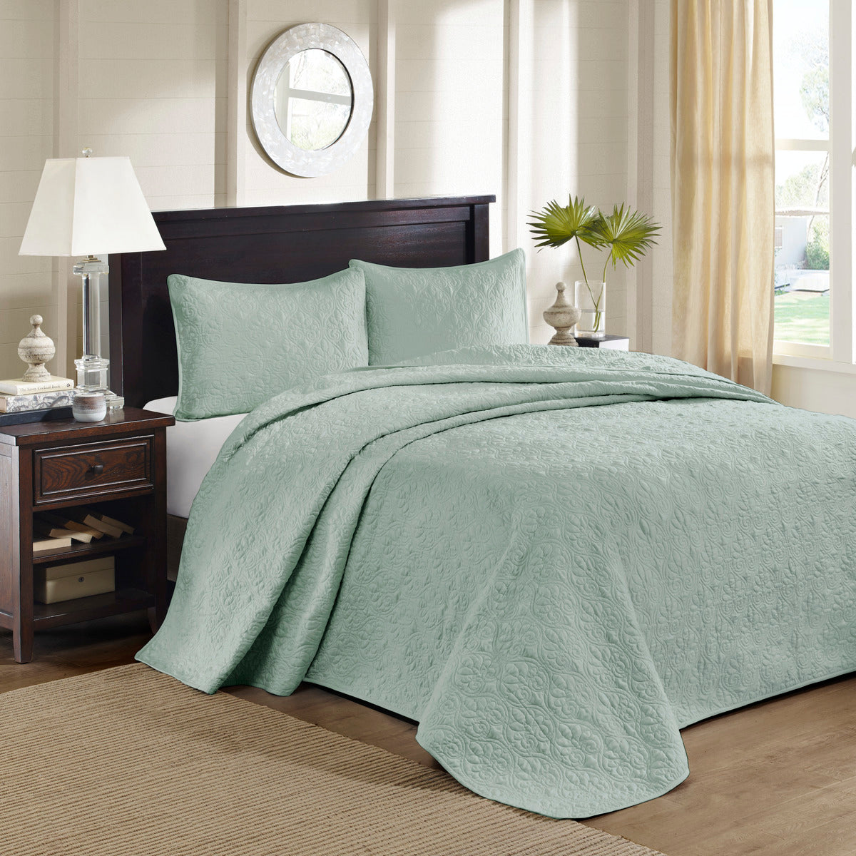 Reversible Quilt Set Seafoam Full Queen Seafoam Cotton