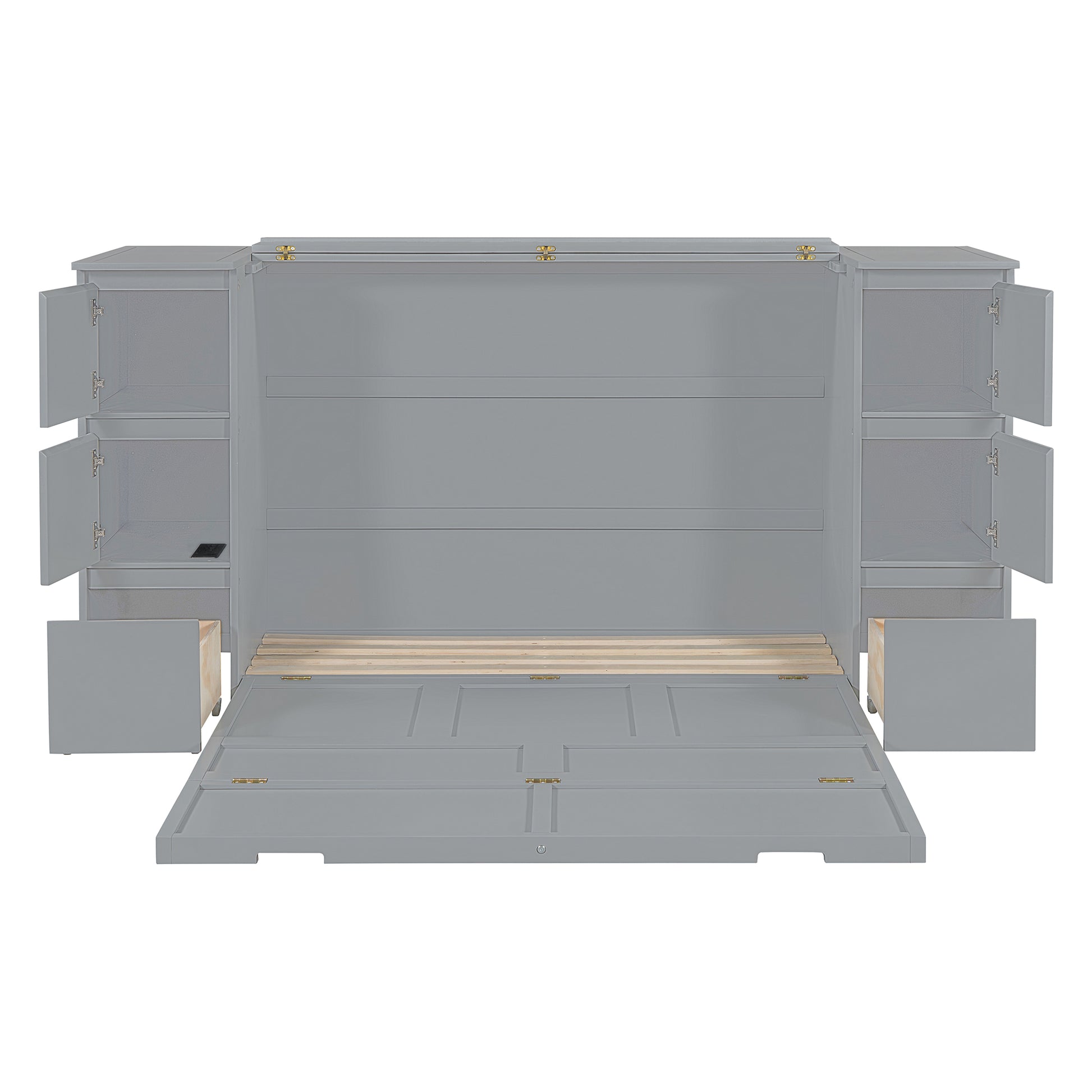 Full Size Murphy Bed With Drawers, Cabinets And Usb Ports,Gray Full Gray Mdf Lvl