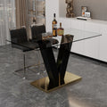 Table And Chair Set. A Rectangular Glass Dining Table With A 0.4 Inch Tempered Glass Tabletop And Mdf Board V Shaped Bracket, Paired With 2 Chairs Consisting Of Pu Seat Cushions And Silver Metal Legs. Black Seats 2 Tempered Glass