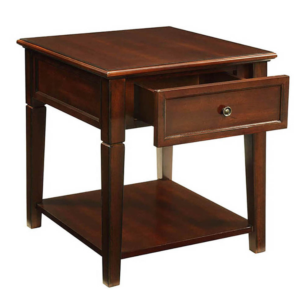 Walnut End Table With Bottom Shelf Walnut Primary Living Space Traditional Poplar Drawers Rectangular Wood