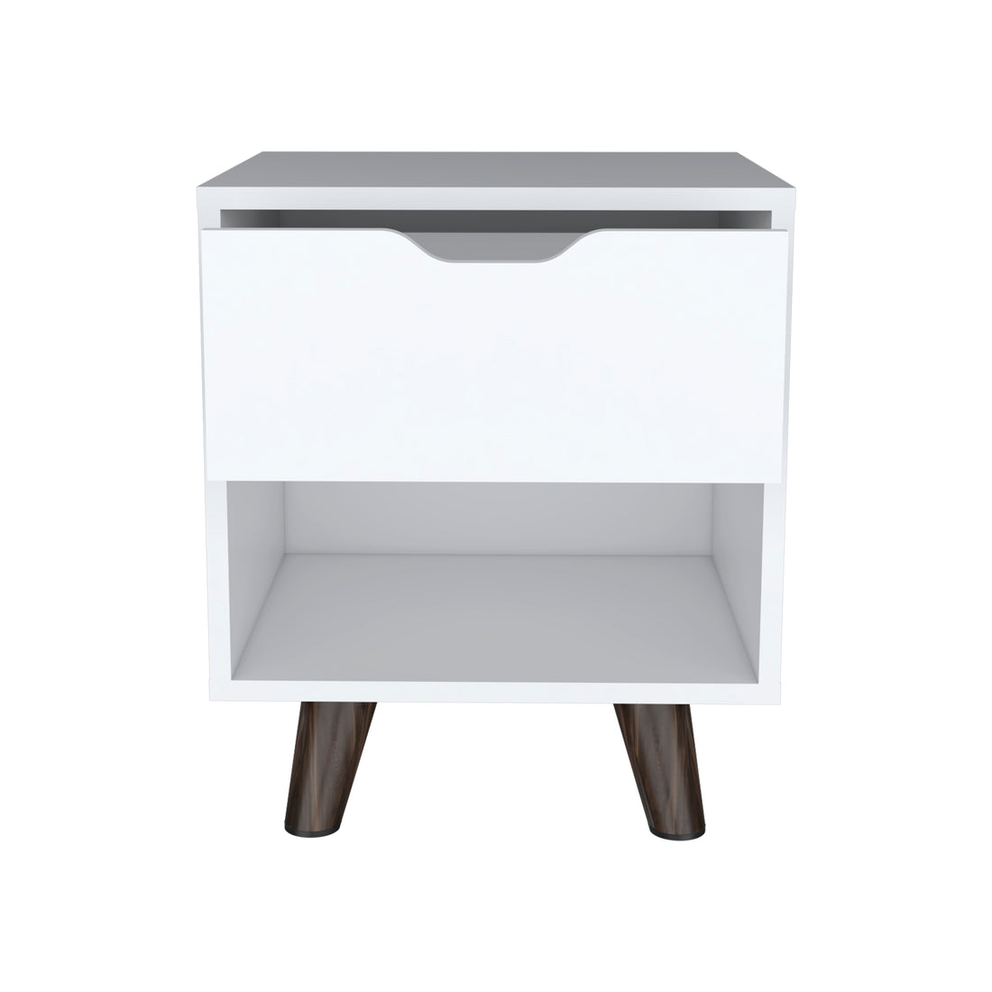 Modern Nightstand 19"H With Spacious Drawer, Open Storage Shelf And Chic Wooden Legs, White White Particle Board Particle Board