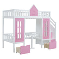 Twin Over Twin Bunk Bed With Changeable Table, Bunk Bed Turn Into Upper Bed And Down Desk Pink Twin Pink Solid Wood