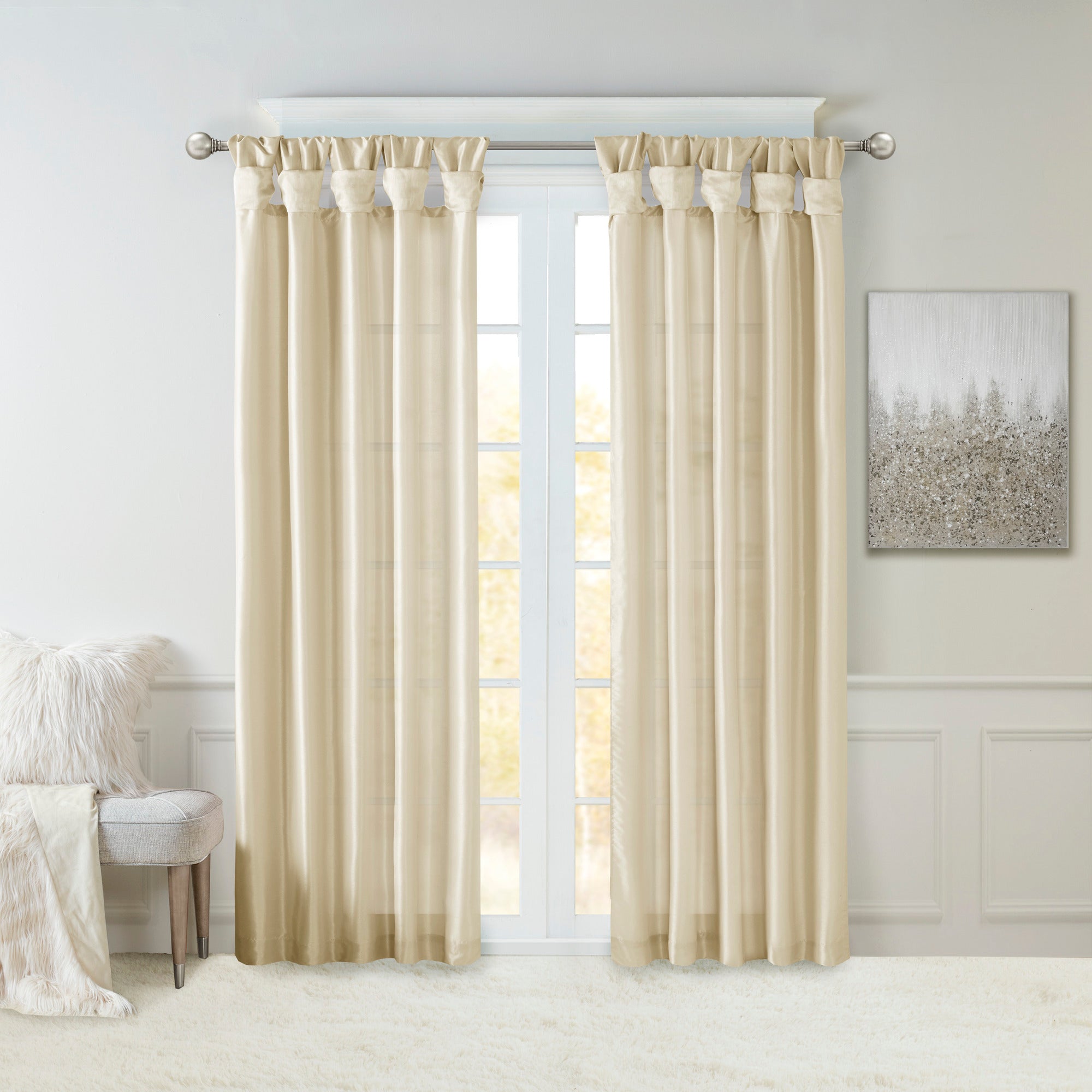 Twist Tab Lined Window Curtain Panel Champagne 50X95" Champagne Polyester