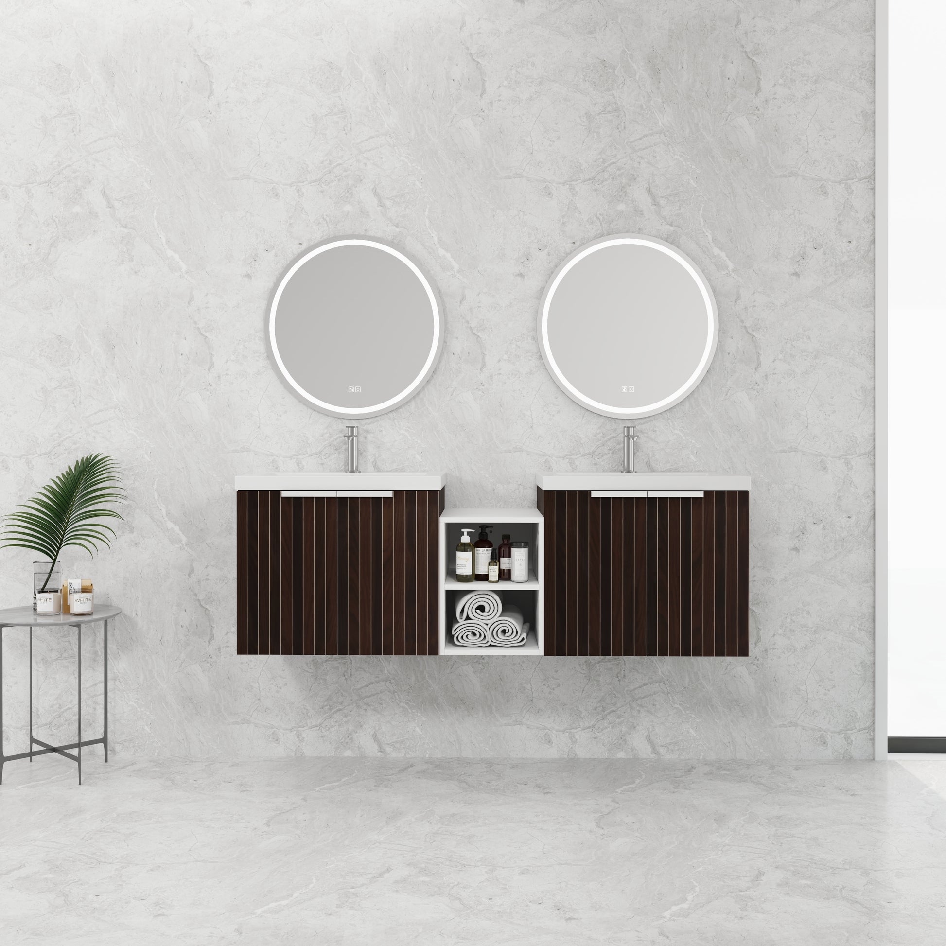 60 Inch Soft Close Doors Bathroom Vanity With Sink, A Small Storage Shelves, 24" And 12" Combination Cabinet, Kd Packing Silver Brown Stripe Bathroom Modern Plywood