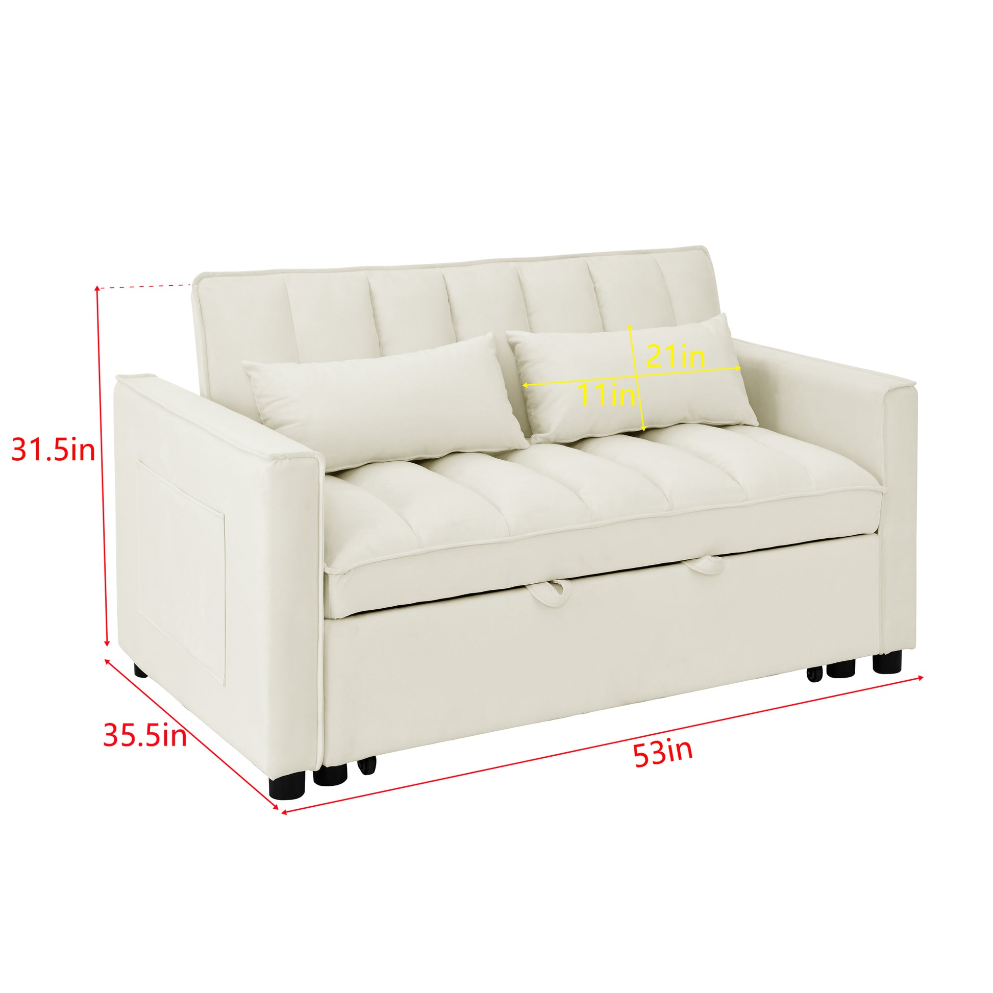 Modern Velvet Seat Sofa Couch Pull Out Bed,3 In One Convertible For Living Room Sofa Bed,Beige Beige Velvet Primary Living Space Cushion Back Medium Soft Medium Duty American Design Pillow Top Arms Foam Velvet 2 Seat