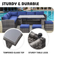 Outdoor Patio Furniture Set,7 Pieces Outdoor Sectional Conversation Sofa With Dining Table,Corner Chairs, Ottomans,All Weather Pe Rattan And Steel Frame,With Backrest And Removable Cushions Grey Blue Yes Dark Blue Weather Resistant Frame Garden & Outdoor