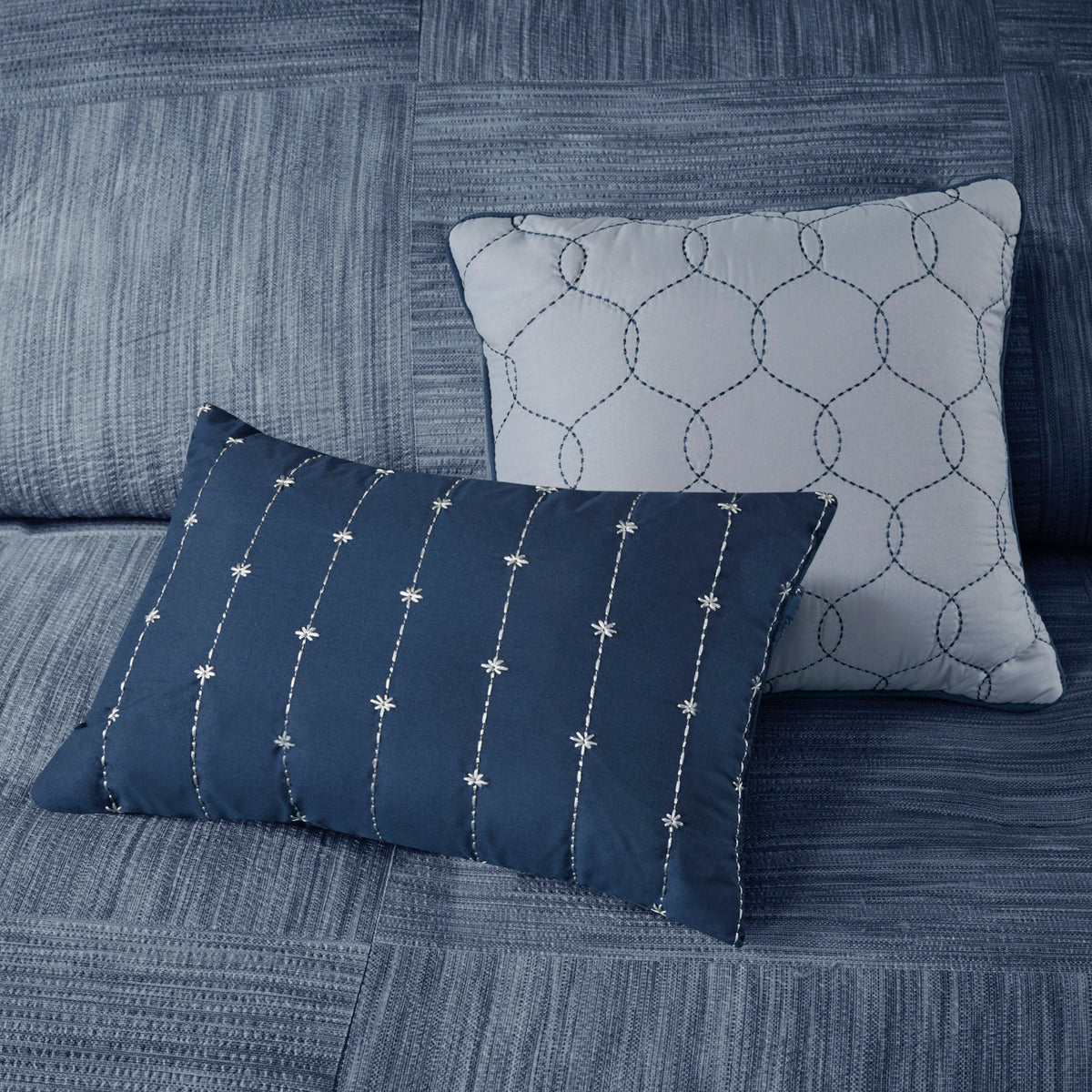 7 Piece Printed Seersucker Comforter Set Navy Cal King California King Navy Microfiber