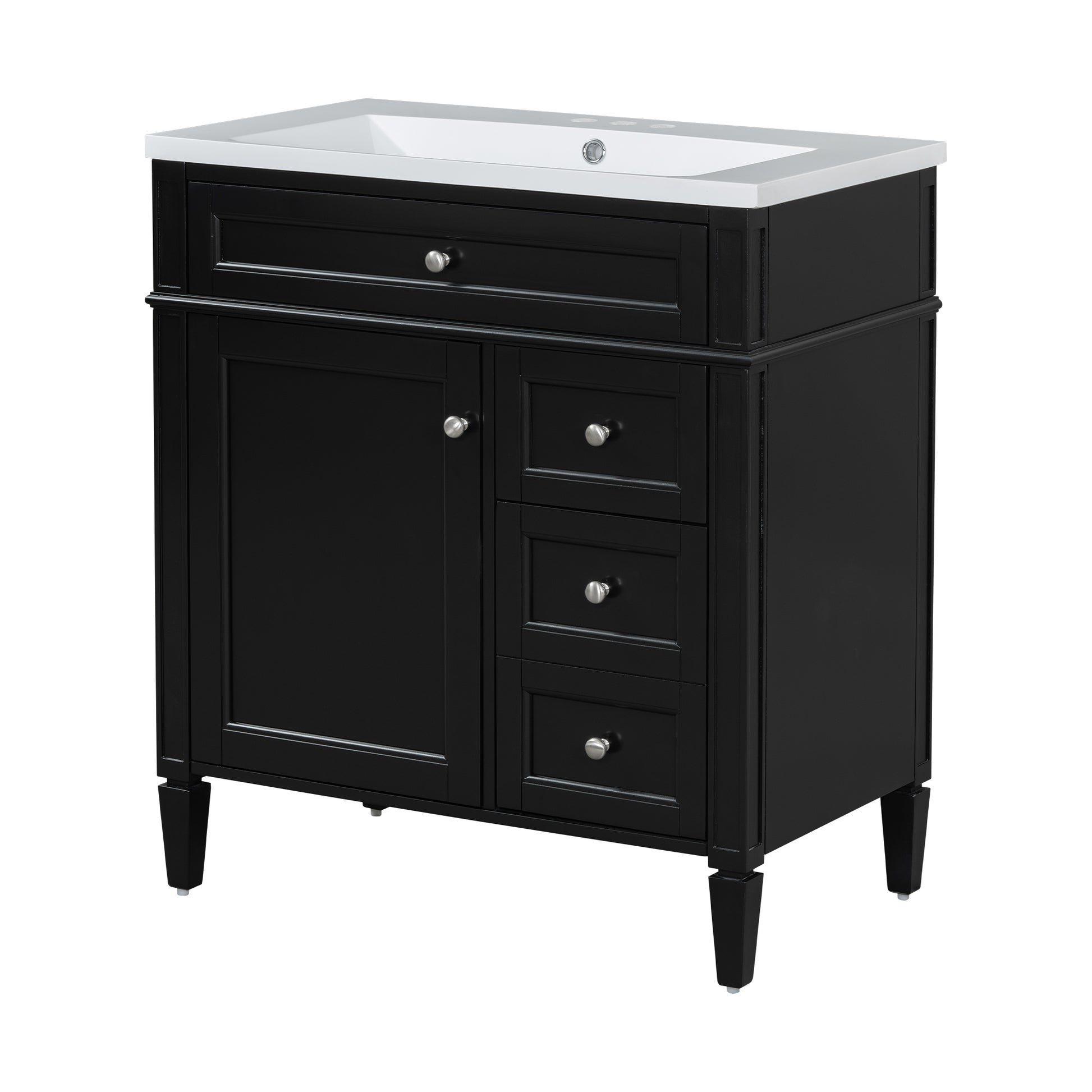 30'' Bathroom Vanity With Top Sink, Modern Bathroom Storage Cabinet With 2 Drawers And A Tip Out Drawer, Single Sink Bathroom Vanity Black Bathroom Solid Wood Mdf