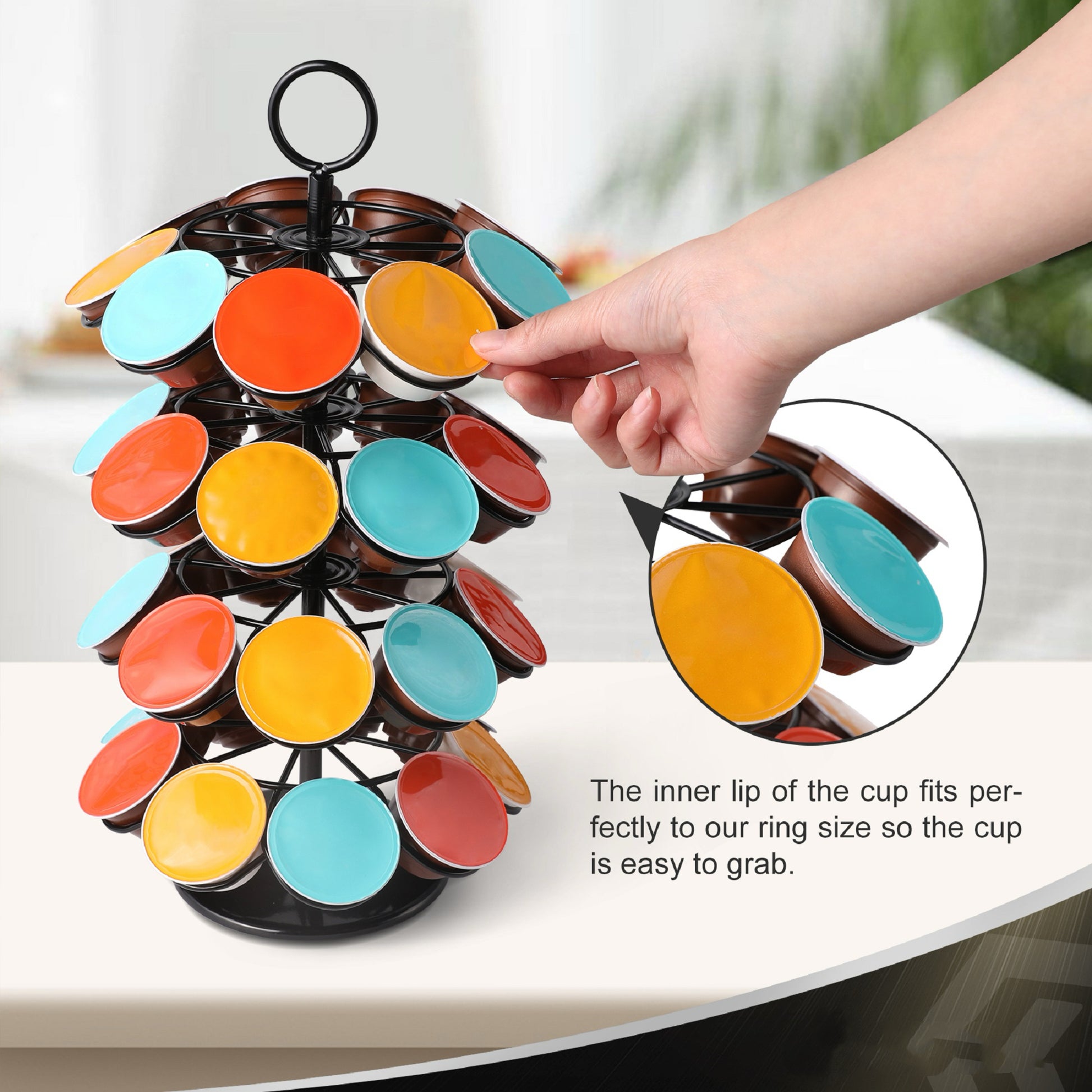 K Cups Holder K Cup Carousel Coffee Pods Storage Organizer Stand Comes All In One Piece Black Black Metal