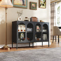 Metal Sideboard Cabinet With 4 Glass Door, Steel Locker Sideboard Buffet Cabinet, Sideboard Buffet Cabinet With 4 Doors, Kitchen Storage Cabinet, Coffee Bar Cabinet For Kitchen, Living Room, Black