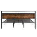 Industrial King Bed Frame With Led Lights And 2 Usb Ports, Bed Frame King Size With Storage, Noise Free, No Box Spring Needed, Rustic Brown Box Spring Not Required King Antique Brown Metal Brown Bedroom Industrial Metal & Wood