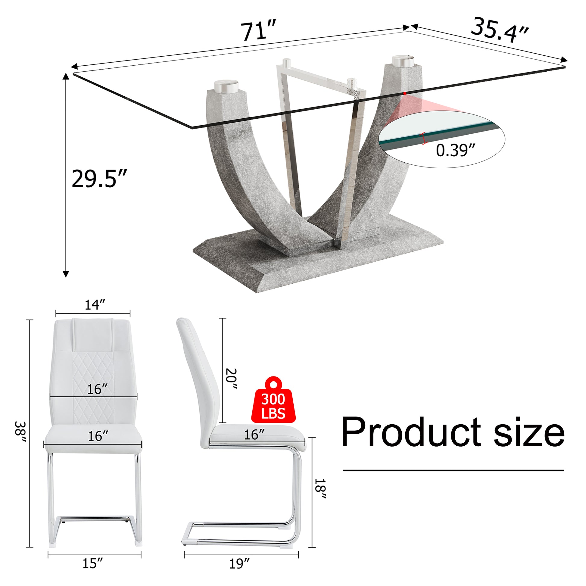 Table And Chair Set, Large Modern Rectangular Glass Table, Can Accommodate 6 8 People, Equipped With A 0.39 Inch Tempered Glass Tabletop And Large Mdf Table Legs, Comfortable And Soft Chairs. Transparent Glass
