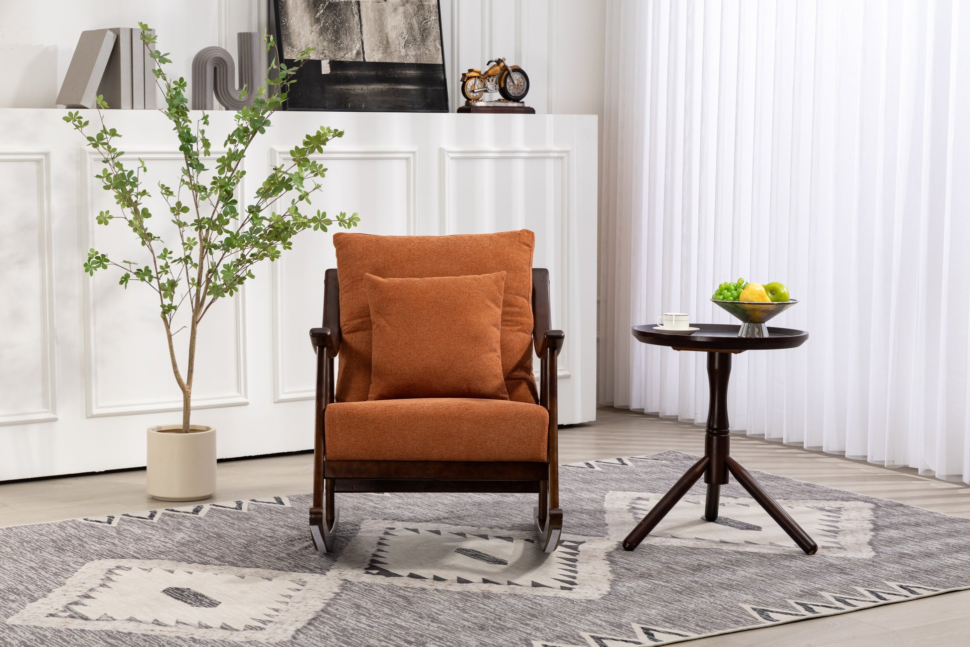 Woven Fabric Mid Century Modern Accent Chairs Comfy Upholstered Glider Arm Chair With Solid Wood For Living Room Bedroom Balcony Light Brown Linen