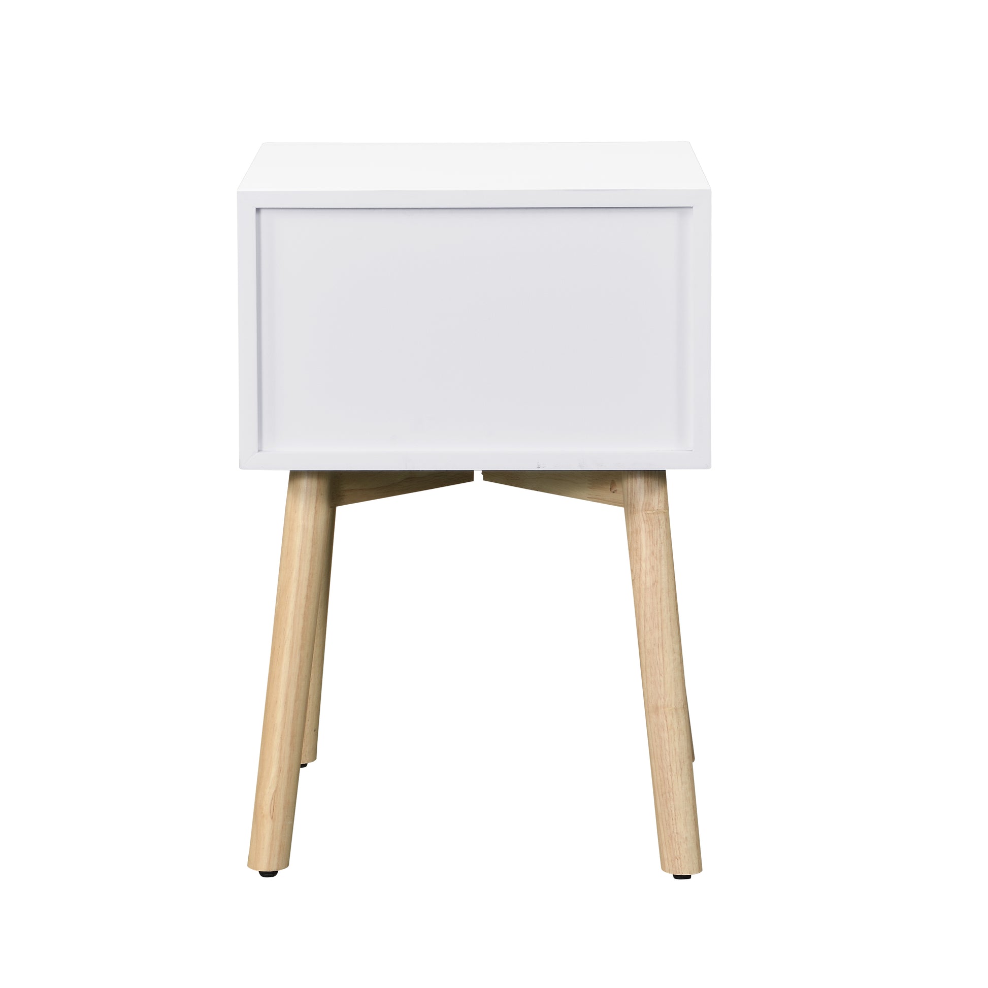 Side Table,Bedside Table With 2 Drawers And Rubber Wood Legs, Mid Century Modern Storage Cabinet For Bedroom Living Room, White White Mdf