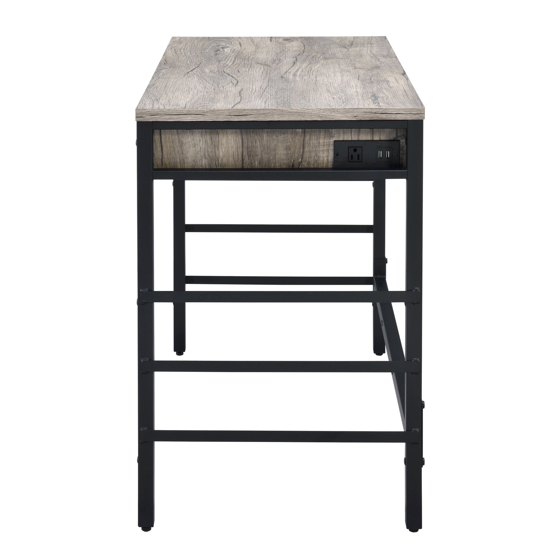 Light Weathered Oak And Black Writing Desk With 2 Drawers Black Brown Office Oak Wood Metal