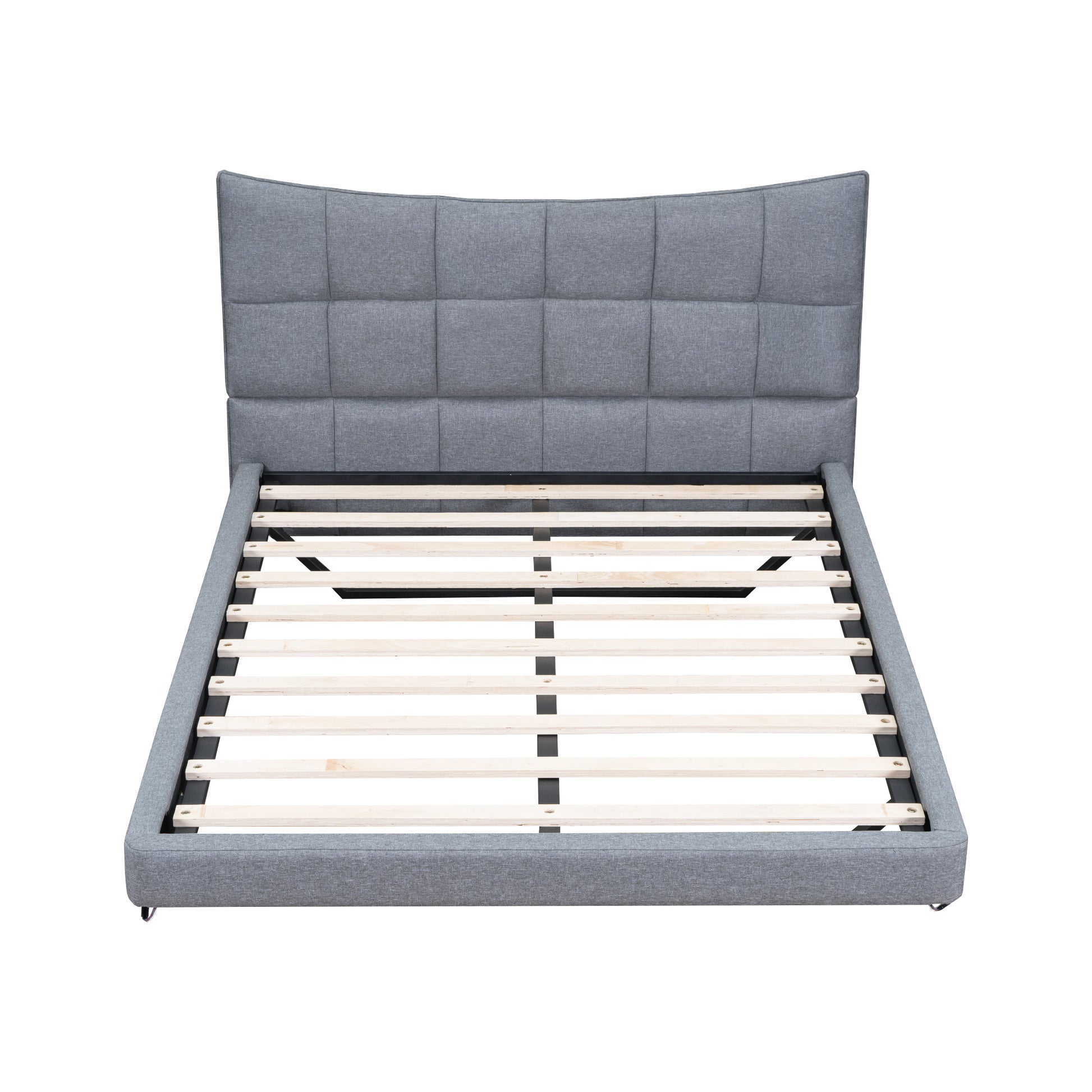 Full Size Upholstered Platform Bed With Led Lights,Usb Ports And Outlets,Linen Fabric,Gray Full Gray Wood Metal