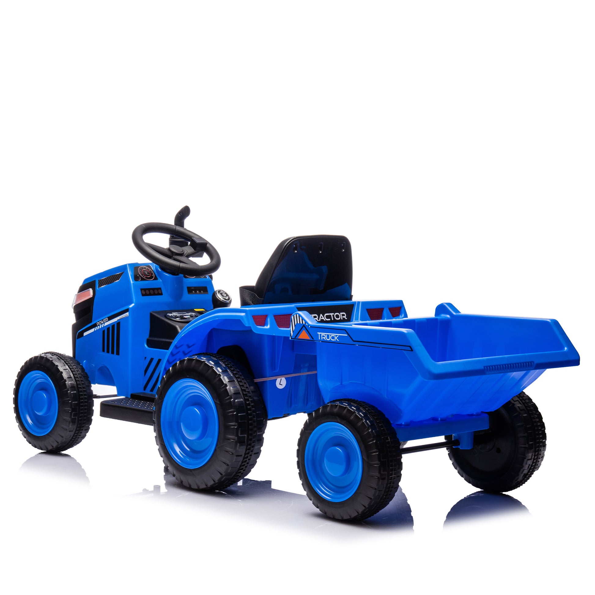 12V Kids Ride On Electric Tractor Black Knight,Kids Ride On Toy.2Wd,Non Skid Tires, Steering Wheel, Foot Pedal,With Removable Storage Tug,Light,Bluetooth,Music,Mp3,Usb,Power Display For Kids Aged 2 3. Blue 50 99 Lbs Polypropylene