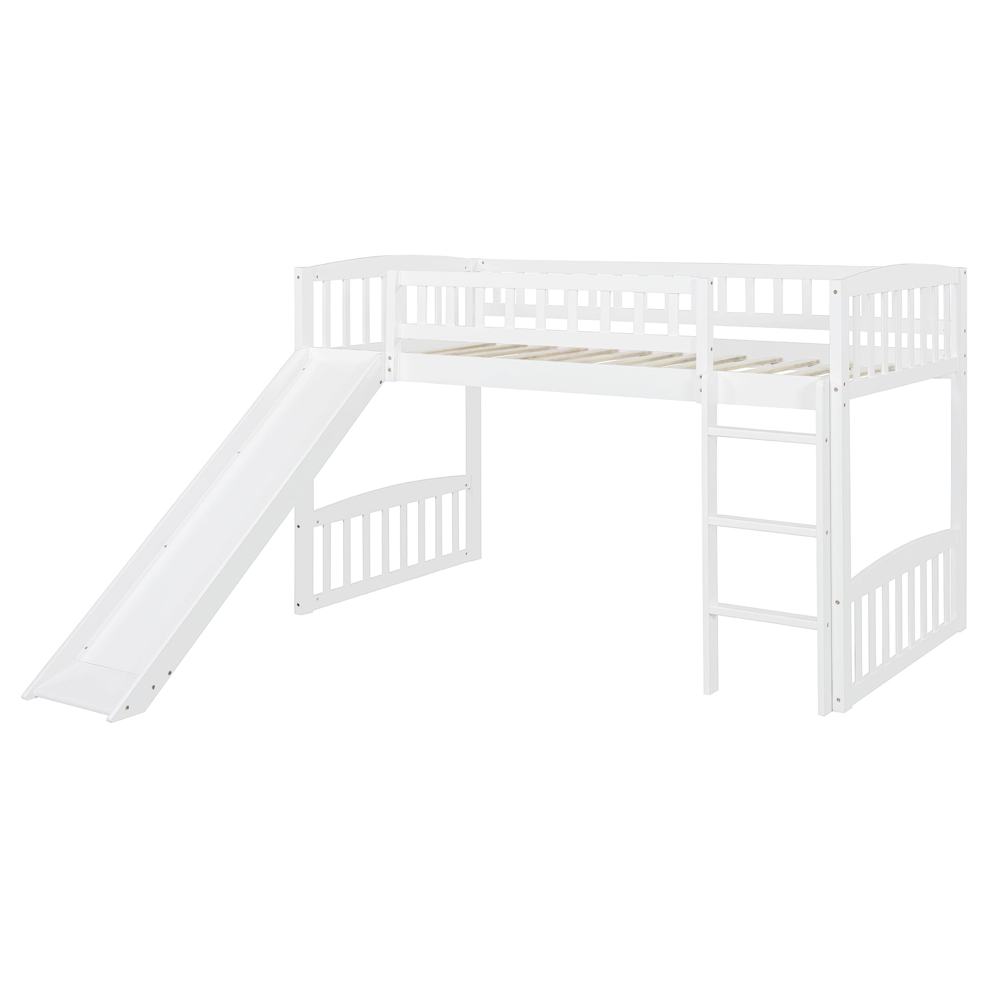 Twin Size Loft Bed With Slide And Ladder, White Old Sku: Lt000504Aak White Solid Wood