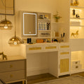 Makeup Vanity With Lights In 3 Colors & Openable Mirror, Vanity Desk With 4 Drawers & 1 Cabinets & Shelves, Vanity Table Rattan Vanity Dresser, For Bedroom Sliding White Drawer 3 Drawers Bedroom Extra Deep Drawers Mdf