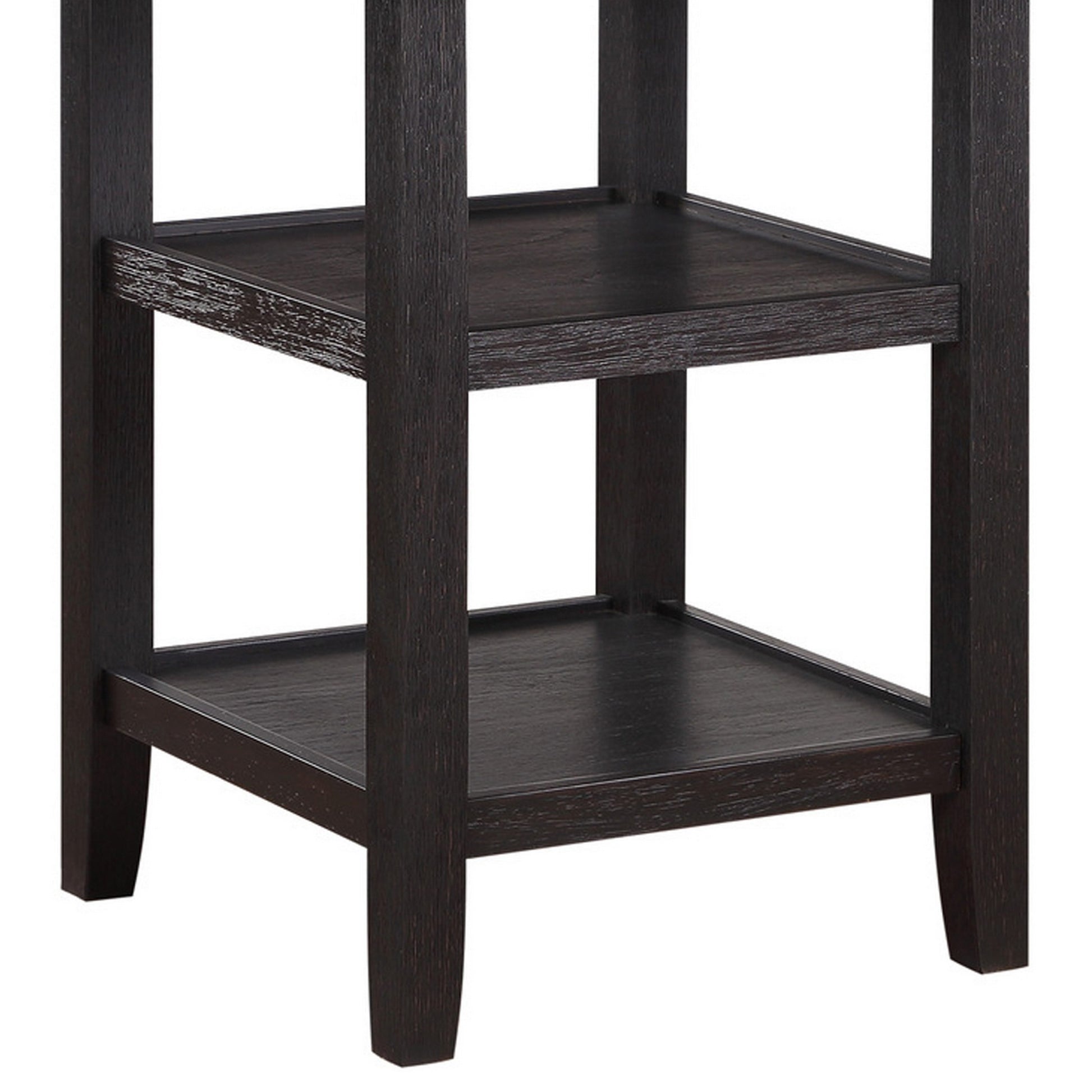 Anji 42 Inch Counter Table, Round Surface, 2 Open Shelves, Brown, Black Black Brown Wood