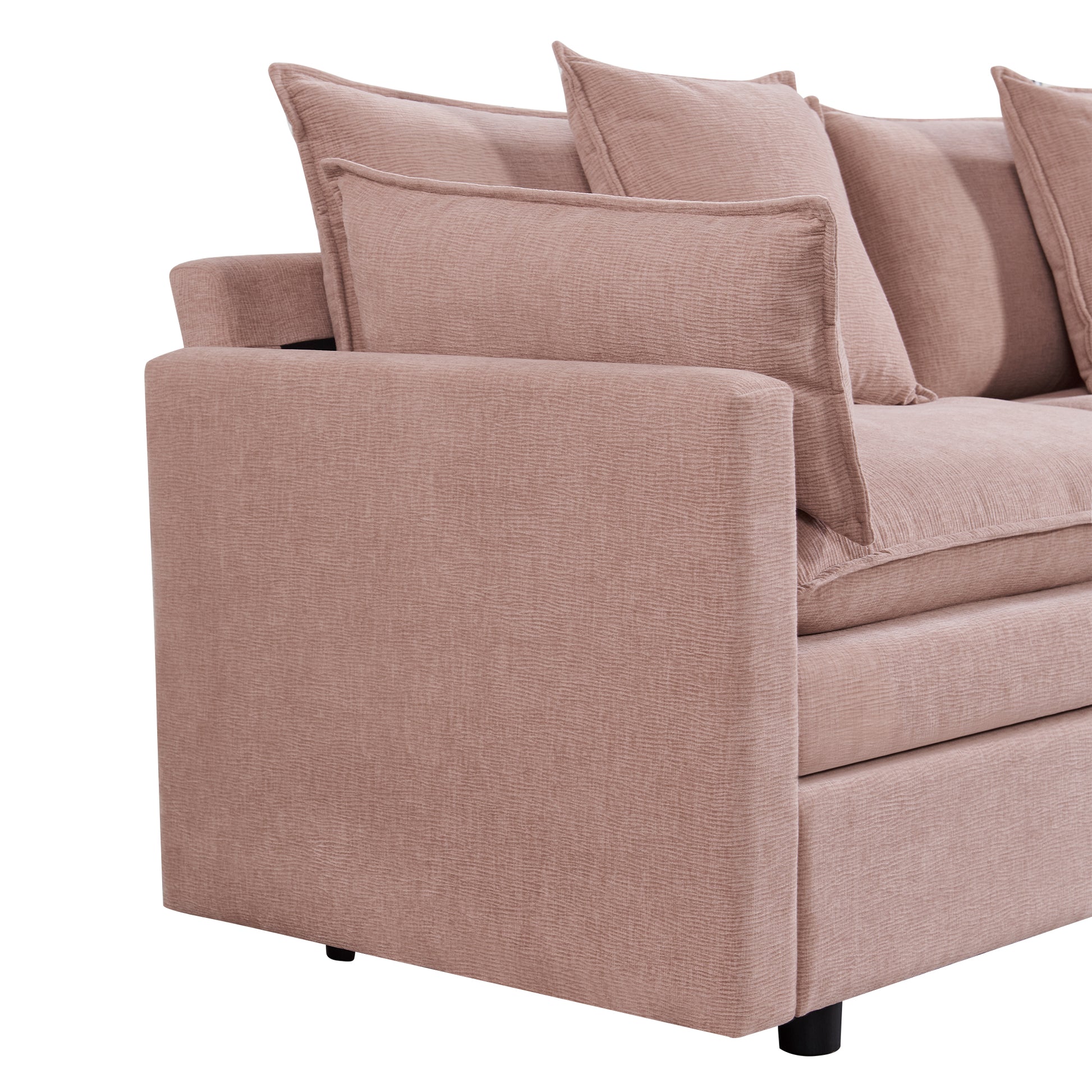 108.66"Modern Chenille L Shaped Sectional Sofa With Convertible Chaise, Comfy Cloud Couch Deep Sectional Sofa With Ottomans For Living Room Pink Wood Foam Chenille 3 Seat