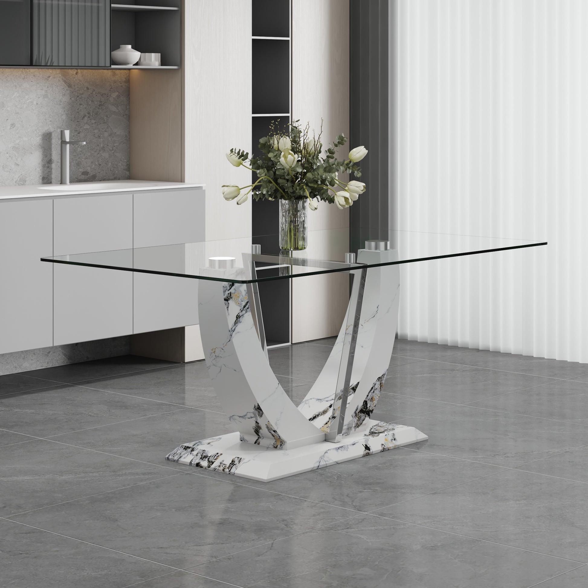 A Modern And Simple Rectangular Glass Table, Equipped With A 0.39 Inch Tempered Glass Table And Medium Density Board Legs, And Stainless Steel Support Shelves. Used In The Kitchen, Dining Room F 907 White Glass