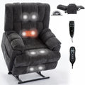 Dual Motor Heat Massage Infinite Position Up To 350 Lbs Electric Power Lift Recliners With Power Remote, Medium Firm And Heavy Duty, Grey White Metal Primary Living Space Heavy Duty Pine Grey Chenille Power Remote Medium Firm Cushion Back American Design