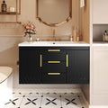 36'' Wall Mounted Bathroom Vanity With Resin Sink, Floating Bathroom Storage Cabinet With 2 Drawers, Solid Wood Bathroom Cabinet Black Bathroom Modern Mdf
