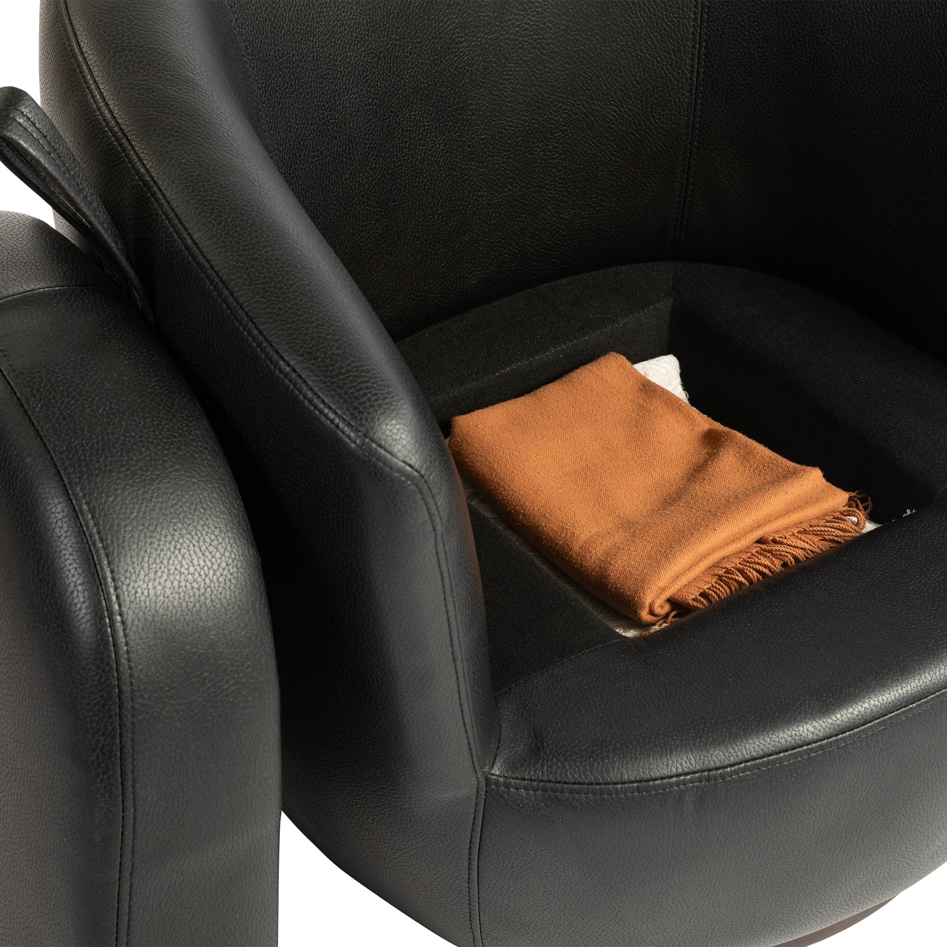 Upholstered Swivel Barrel Armchair With Storage Modern Living Room Side Chair For Bedroom Office Reading Spaces Pu Black Black Foam Upholstered
