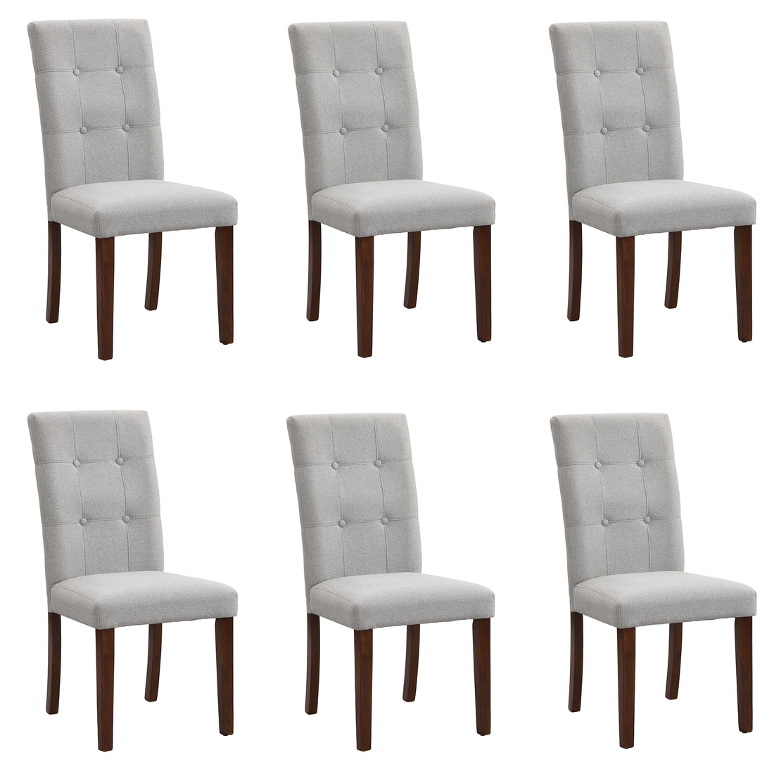 Linen Tufted Dining Room Chairs Set Of 6, Accent Diner Chairs Upholstered Fabric Side Stylish Kitchen Chairs With Solid Wood Legs And Padded Seat Gray Gray Espresso American Design,Classic,Mid Century Modern Wood Fabric