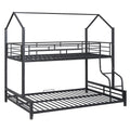 Metal House Bunk Bed, Twin Over Full, Black Full Black Metal