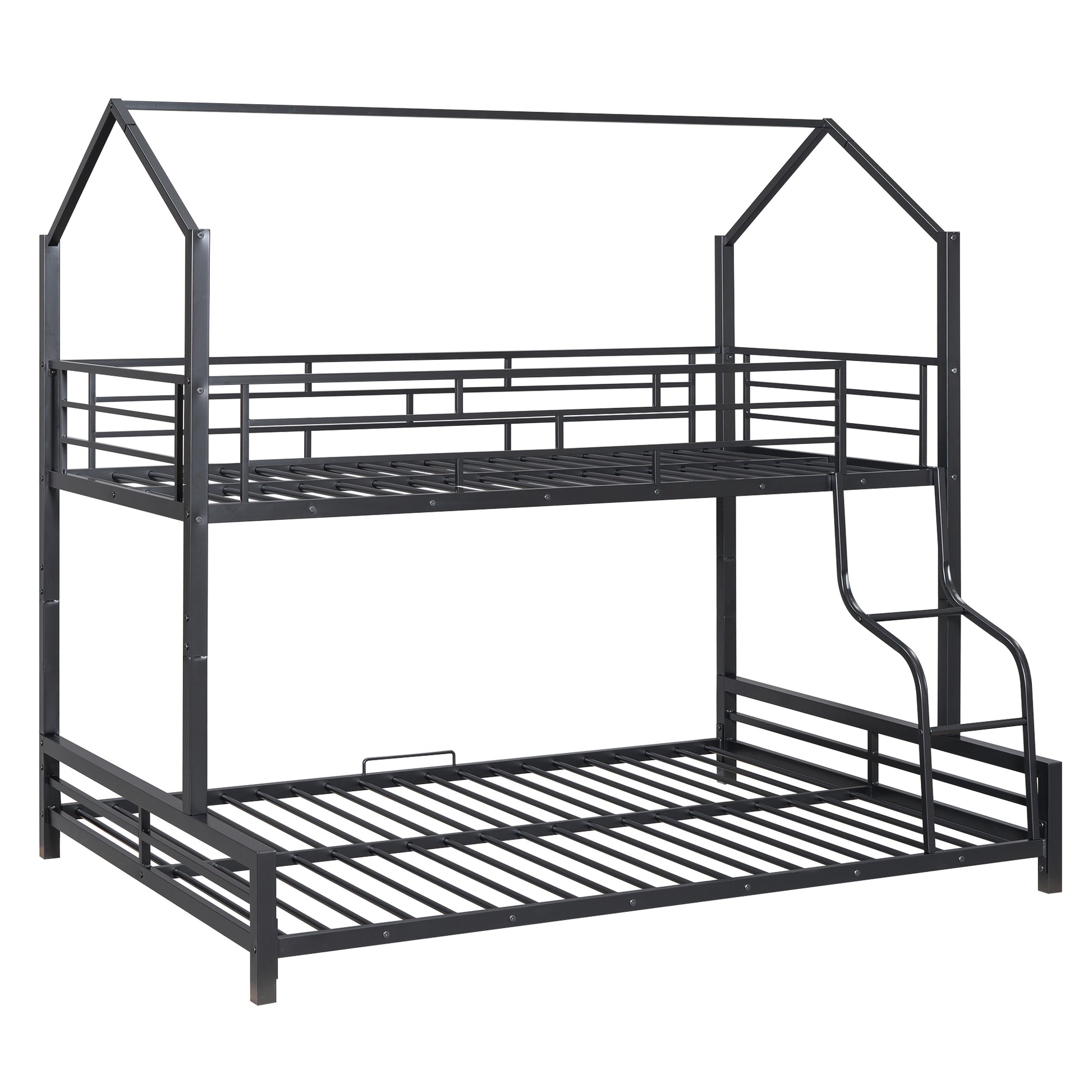 Metal House Bunk Bed, Twin Over Full, Black Full Black Metal