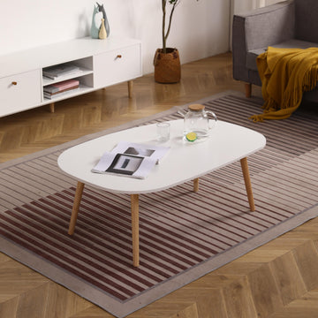 Arc Shaped Coffee Table White Oak White Primary Living Space Modern Rubberwood Oval Particle Board Particle Board