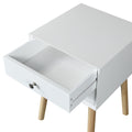 Side Table,Bedside Table With 2 Drawers And Rubber Wood Legs, Mid Century Modern Storage Cabinet For Bedroom Living Room, White White Mdf