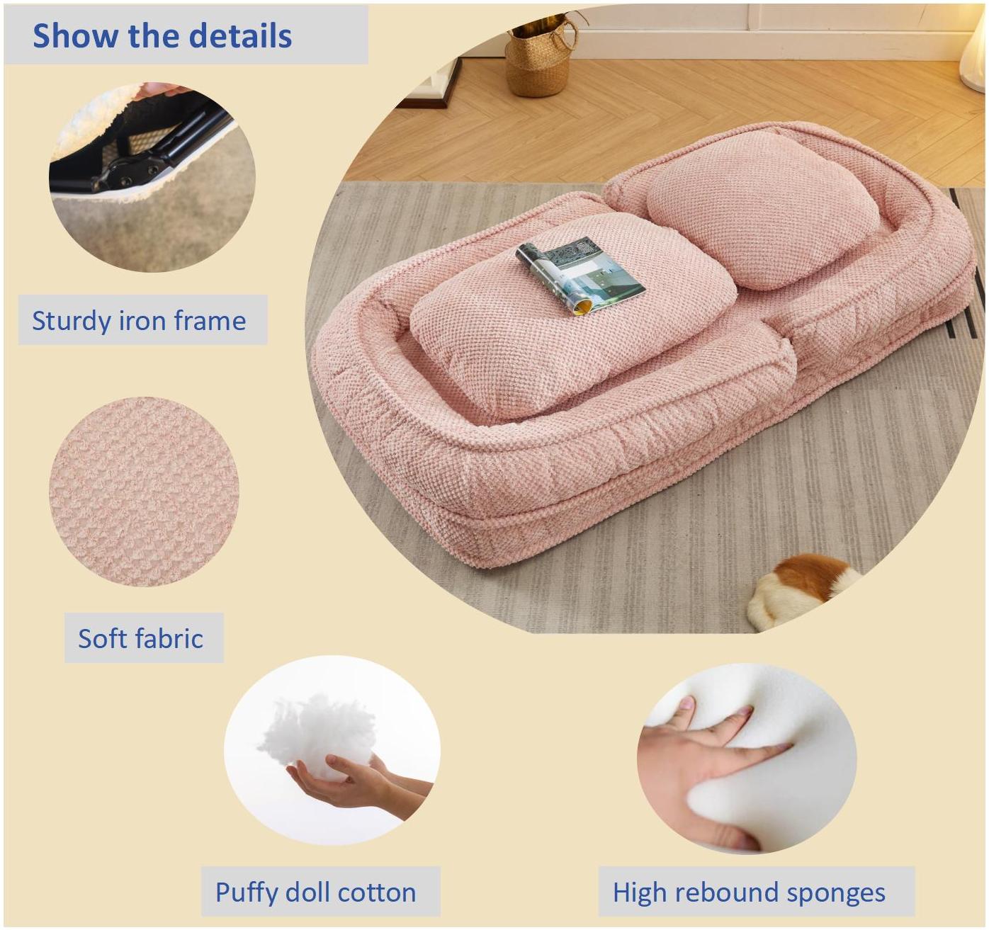Human Dog Bed ,Lazy Sofa Couch ,5 Adjustable Position,Sit,Sleep,Fold,Suit To Put In Bedroom, Living Room ,Space Saving Design ,Pink Pink Polyester Metal Primary Living Space Medium Soft Cushion Back Modern Foam Polyester
